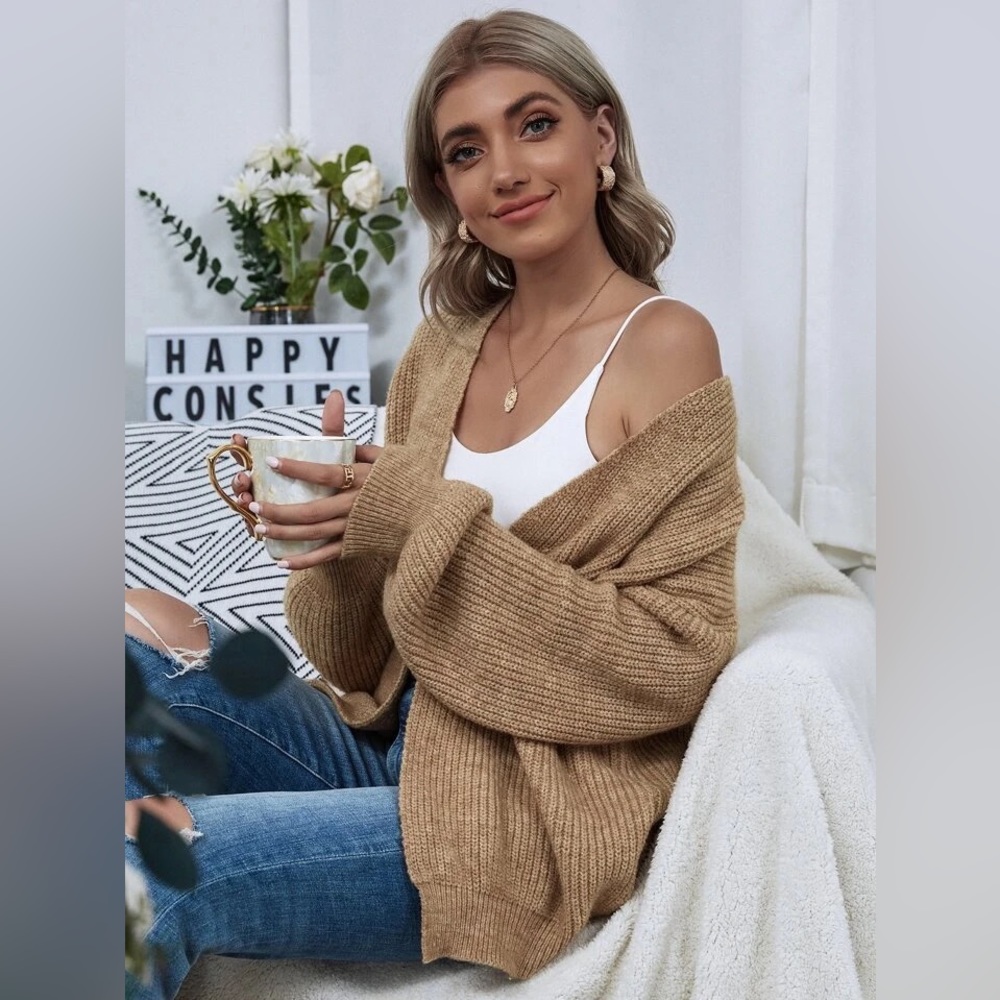 NWOT SHEIN Tan Knit Open Cardigan